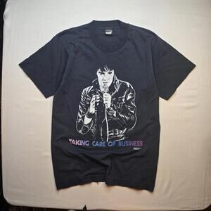 Vintage Elvis Presley Shirt Mens Medium Black Taking Care Of Business 1987 80s